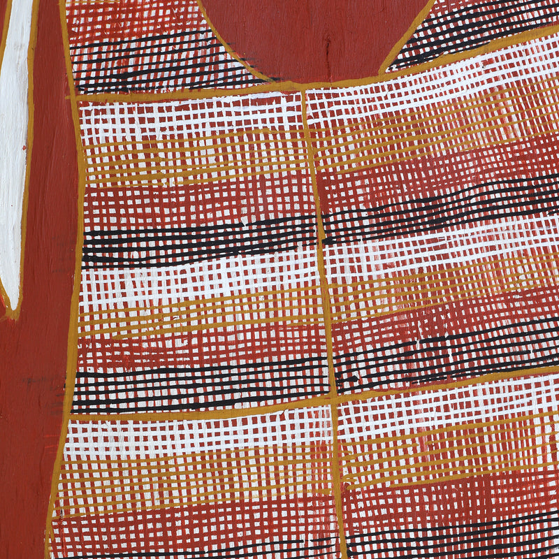Aboriginal Artwork by Seymour Wulida, Kun-madj - Large Dillybag Vine, 100x41cm Bark Painting