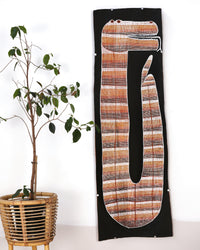 Aboriginal Artwork by Seymour Wulida, Ngalyod (Rainbow Serpent), 150x45cm Bark Painting