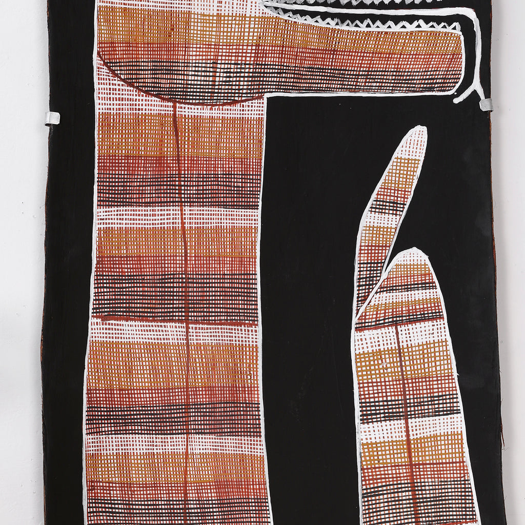 Aboriginal Artwork by Seymour Wulida, Ngalyod (Rainbow Serpent), 150x45cm Bark Painting