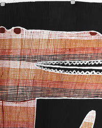 Aboriginal Artwork by Seymour Wulida, Ngalyod (Rainbow Serpent), 150x45cm Bark Painting