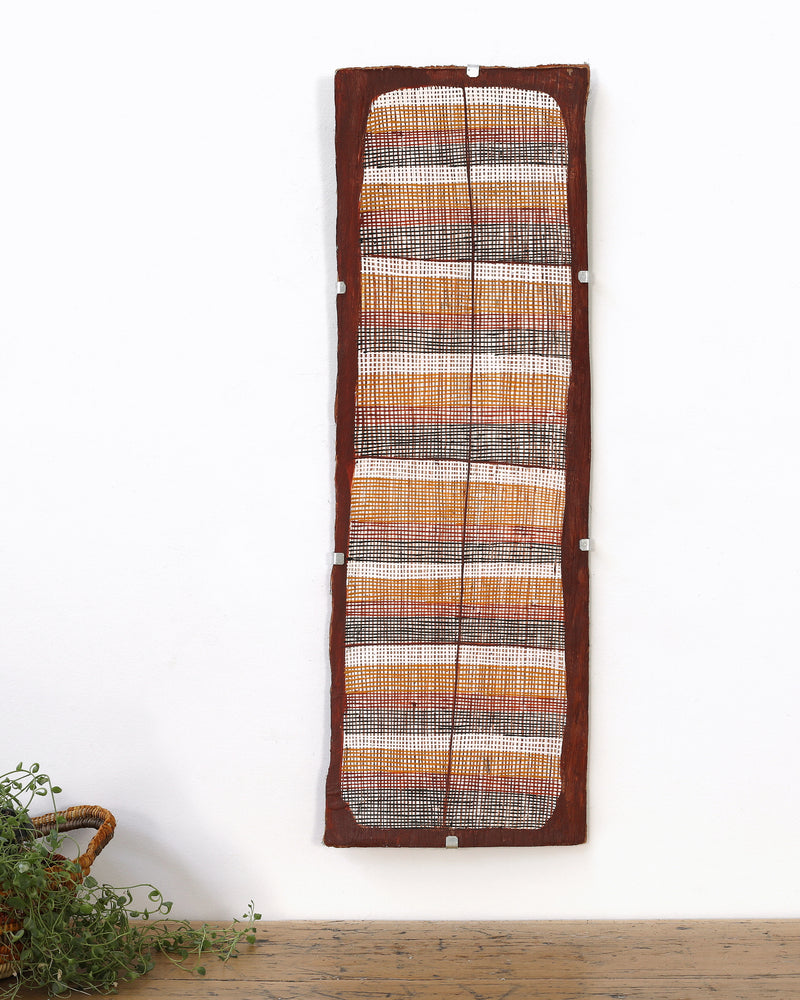 Aboriginal Artwork by Seymour Wulida, Wak Wak, 78x26cm Bark Painting