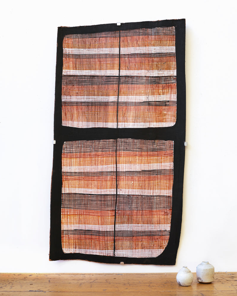 Aboriginal Artwork by Seymour Wulida, Wak Wak, 80x42cm Bark Painting