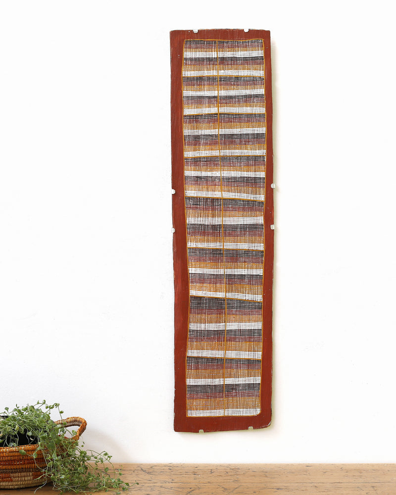 Aboriginal Artwork by Seymour Wulida, Wak Wak, 101x25cm Bark Painting