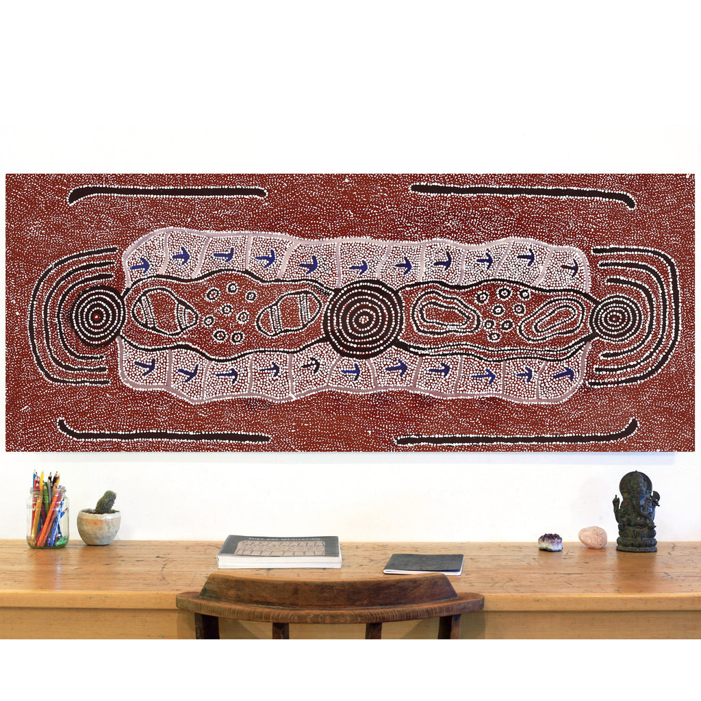 Aboriginal Artwork by Shakira Napaljarri Morris, Yarungkanyi Jukurrpa (Mt Doreen Dreaming), 152x61cm