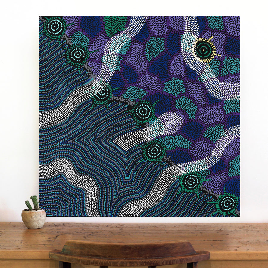 Aboriginal Artwork by Shanna Napanangka Williams, Seven Sisters Dreaming, 76x76cm
