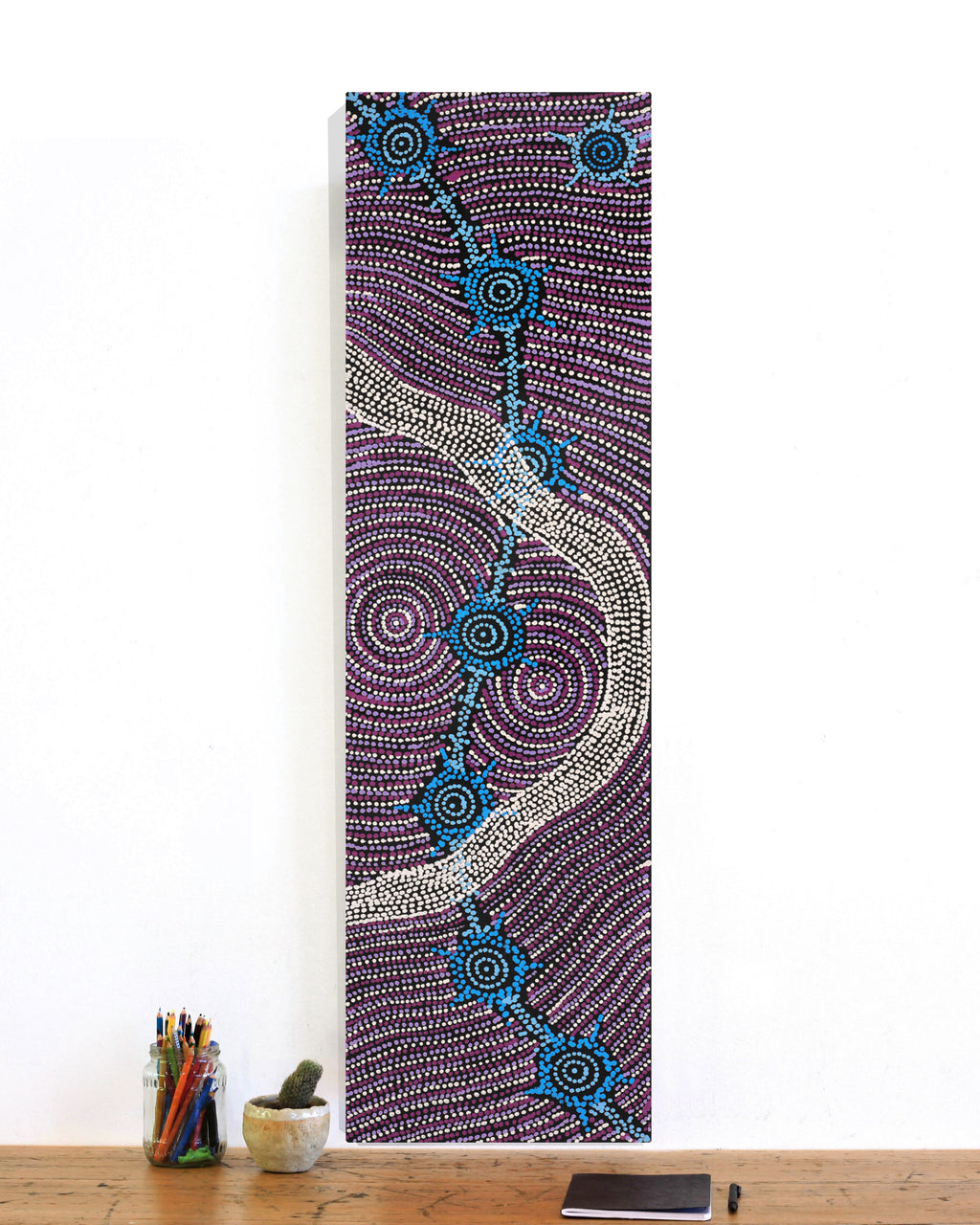 Aboriginal Artwork by Shanna Napanangka Williams, Seven Sisters Dreaming, 107x30cm