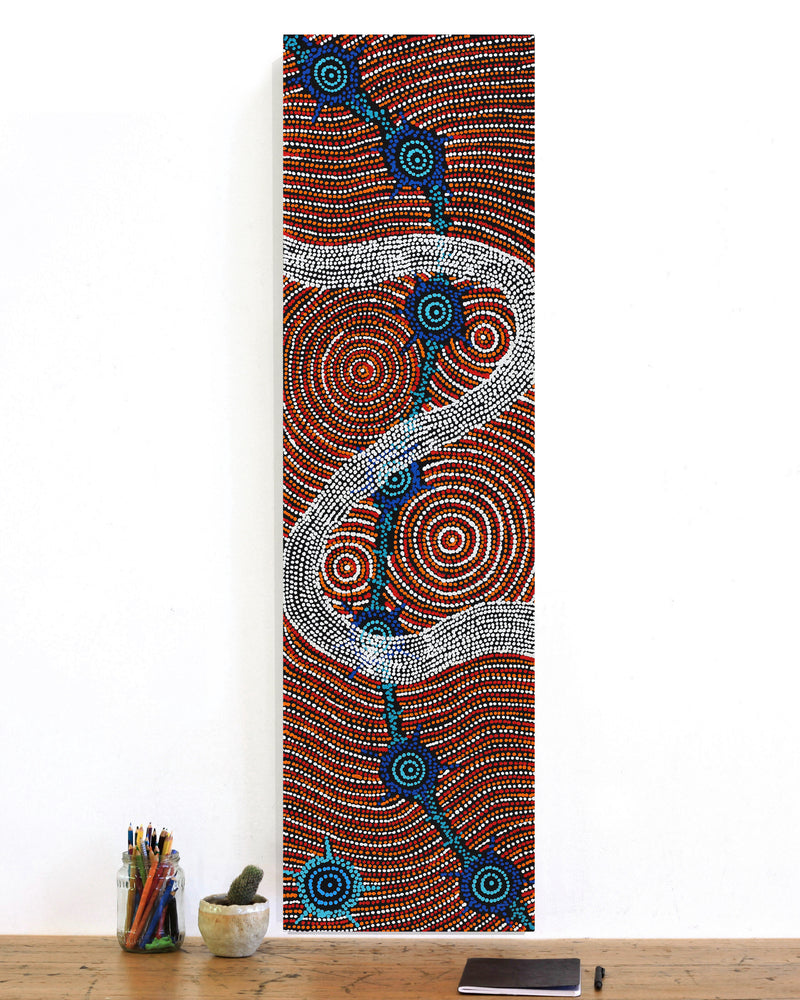 Aboriginal Artwork by Shanna Napanangka Williams, Seven Sisters Dreaming, 107x30cm