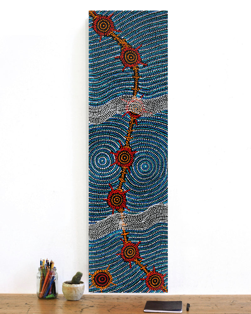 Aboriginal Artwork by Shanna Napanangka Williams, Seven Sisters Dreaming, 107x30cm