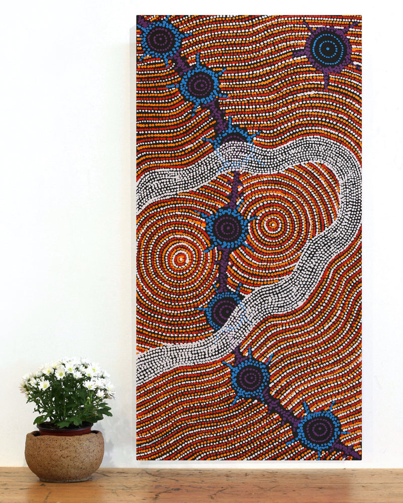 Aboriginal Artwork by Shanna Napanangka Williams, Seven Sisters Dreaming, 91x46cm