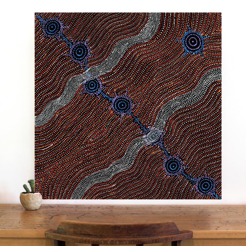 Aboriginal Artwork by Shanna Napanangka Williams, Seven Sisters Dreaming, 76x76cm