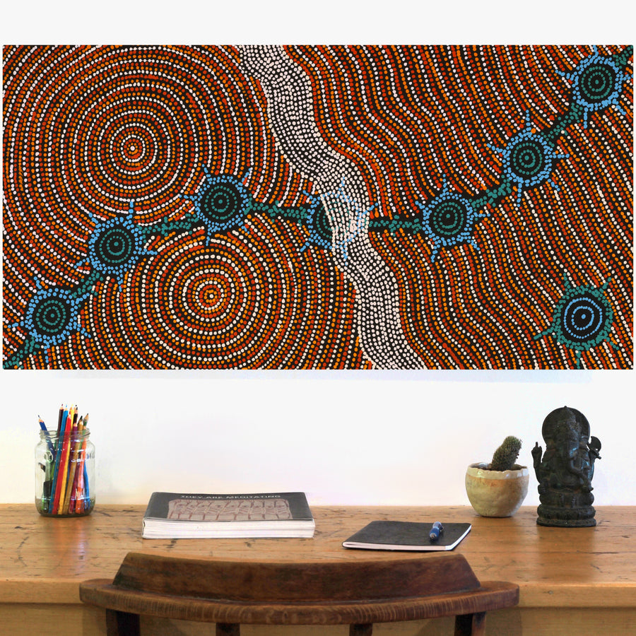 Aboriginal Artwork by Shanna Napanangka Williams, Seven Sisters Dreaming, 91x46cm