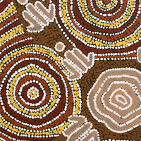 Aboriginal Artwork by Sharlene Nakamarra Nelson, Marlu Jukurrpa (Red Kangaroo Dreaming) Yarnardilyi & Jurnti, 40x40cm