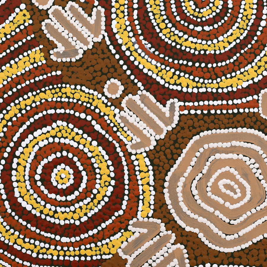 Aboriginal Artwork by Sharlene Nakamarra Nelson, Marlu Jukurrpa (Red Kangaroo Dreaming) Yarnardilyi & Jurnti, 40x40cm