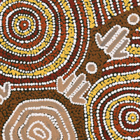 Aboriginal Artwork by Sharlene Nakamarra Nelson, Marlu Jukurrpa (Red Kangaroo Dreaming) Yarnardilyi & Jurnti, 40x40cm