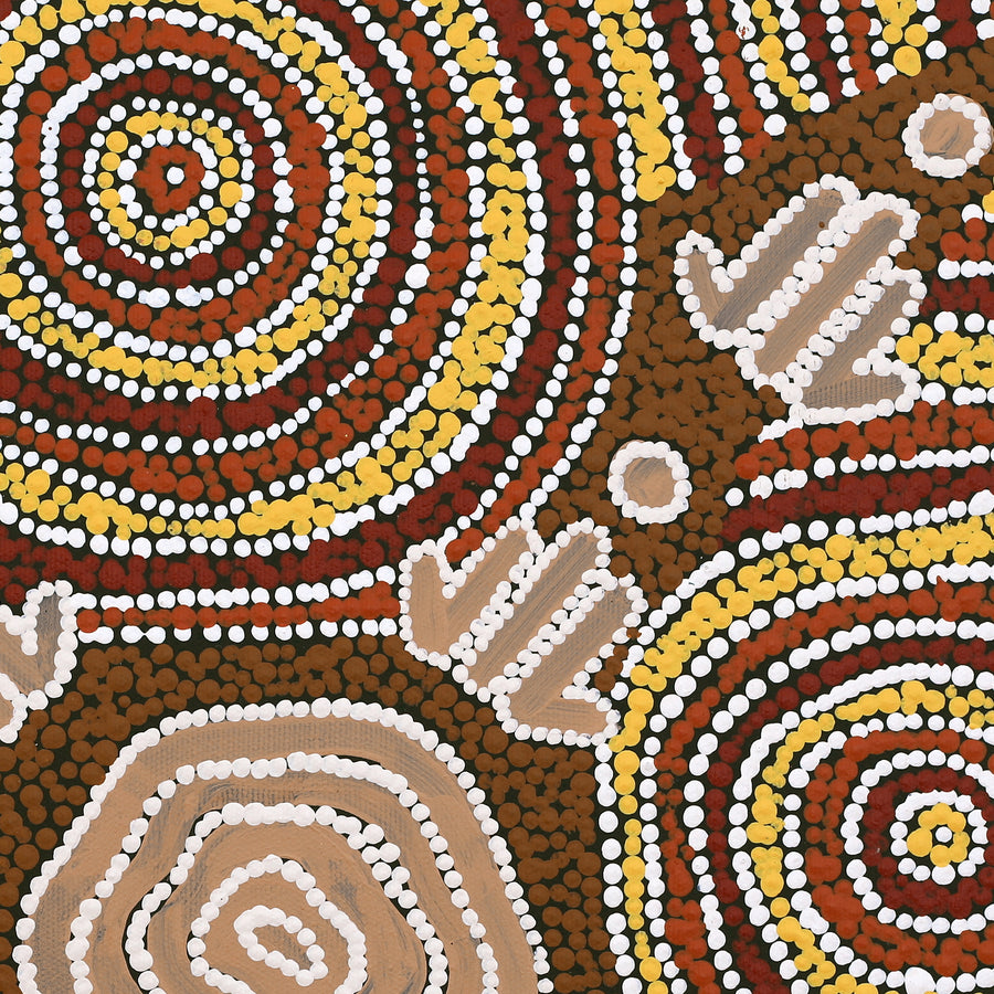 Aboriginal Artwork by Sharlene Nakamarra Nelson, Marlu Jukurrpa (Red Kangaroo Dreaming) Yarnardilyi & Jurnti, 40x40cm
