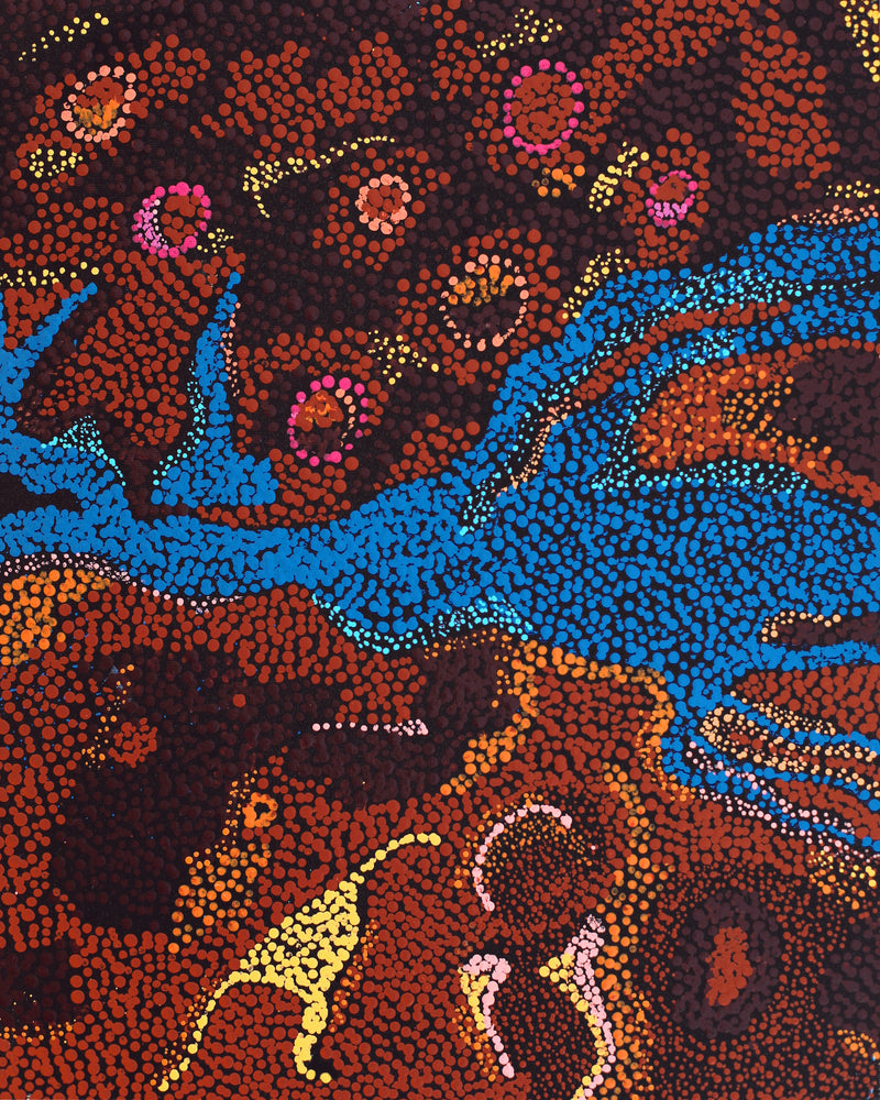 Aboriginal Artwork by Shekina Nangala Sampson, Ngapa Jukurrpa (Water Dreaming) - Puyurru, 50x40cm