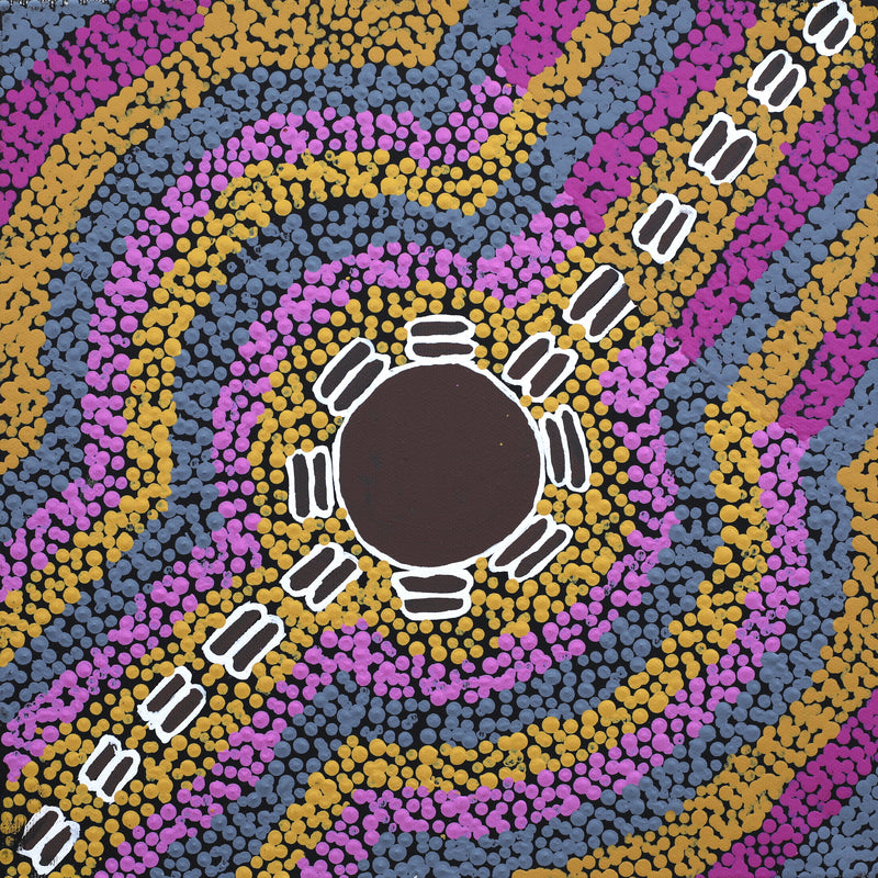 Aboriginal Artwork by Shemaiah Napanangka Granites, Mina Mina Jukurrpa, 30x30cm