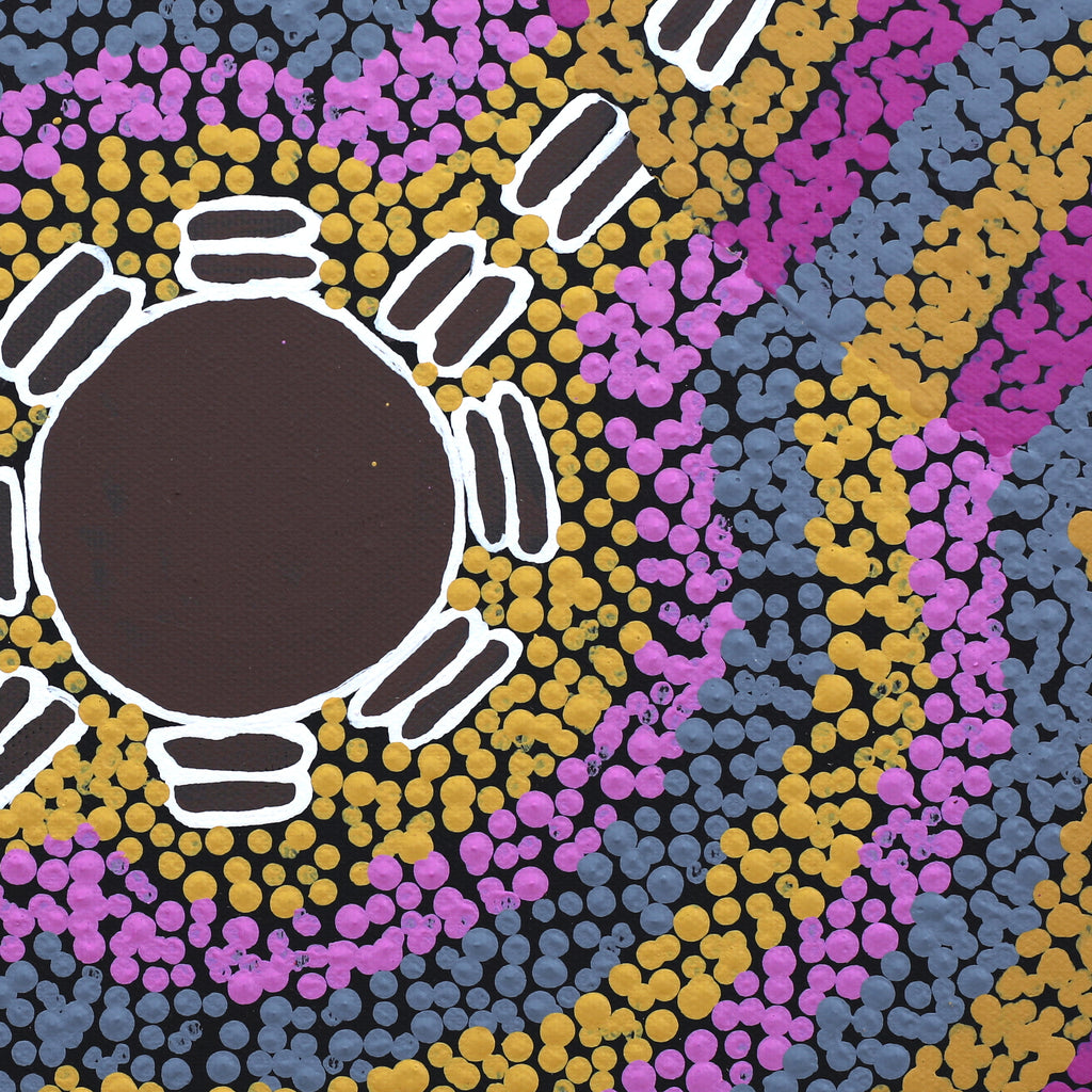 Aboriginal Artwork by Shemaiah Napanangka Granites, Mina Mina Jukurrpa, 30x30cm