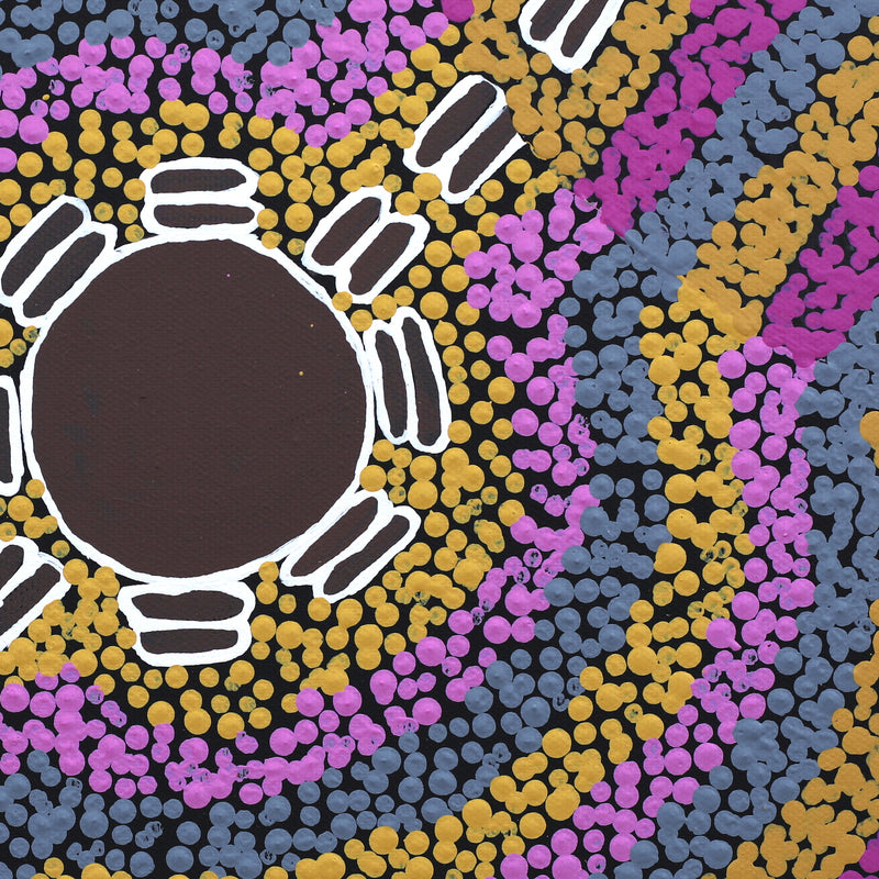 Aboriginal Artwork by Shemaiah Napanangka Granites, Mina Mina Jukurrpa, 30x30cm