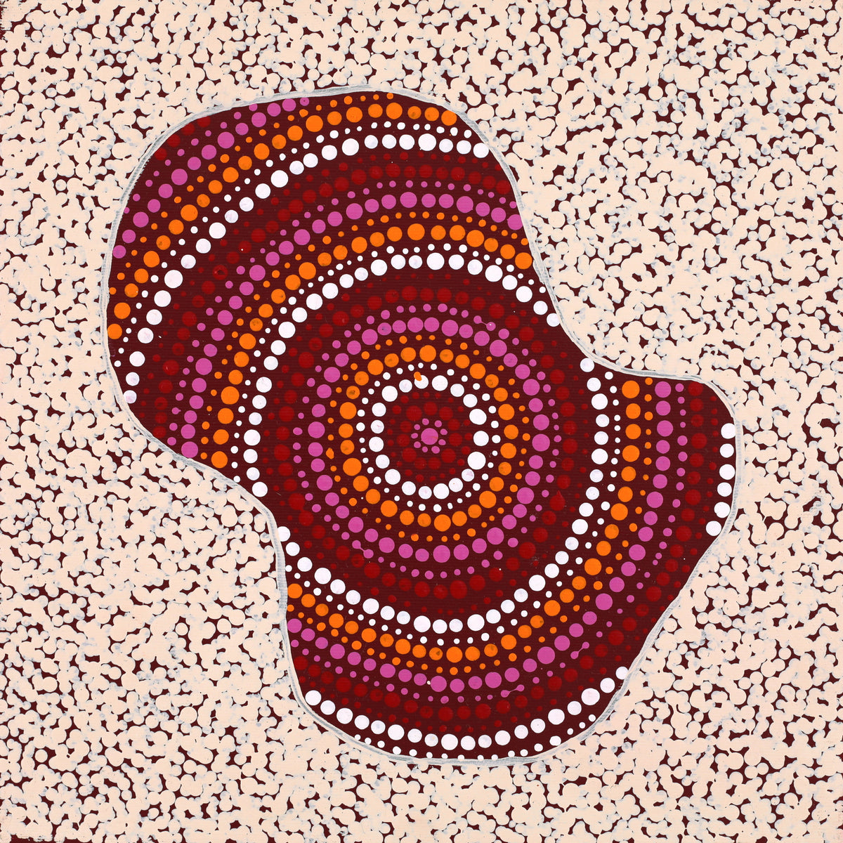 Aboriginal Artwork by Shemaiah Napanangka Granites, Mina Mina Jukurrpa, 30x30cm
