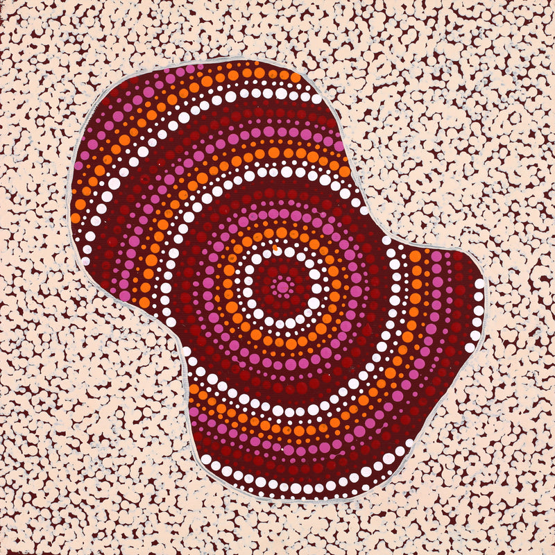 Aboriginal Artwork by Shemaiah Napanangka Granites, Mina Mina Jukurrpa, 30x30cm