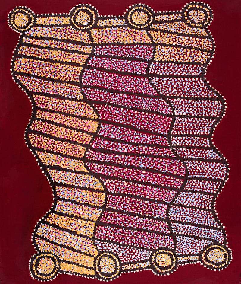 Aboriginal Artwork by Shorty Jangala Robertson, Ngapa Jukurrpa (Water Dreaming) - Puyurru, 107x91cm