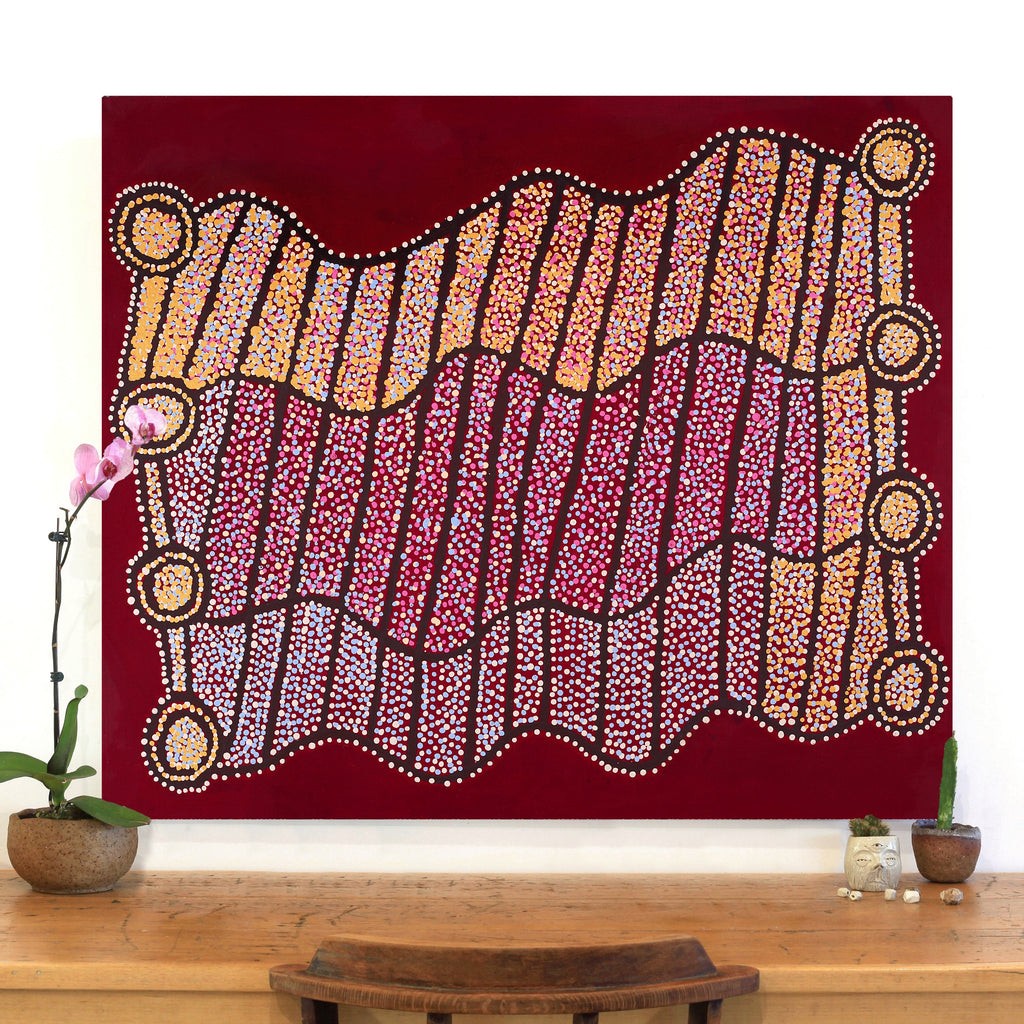 Aboriginal Art by Shorty Jangala Robertson, Ngapa Jukurrpa (Water Dreaming) - Puyurru, 107x91cm - ART ARK®