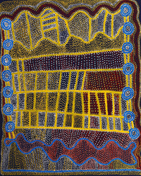 Aboriginal Artwork by Shorty Jangala Robertson, Ngapa Jukurrpa (Water Dreaming) - Puyurru, 152x122cm