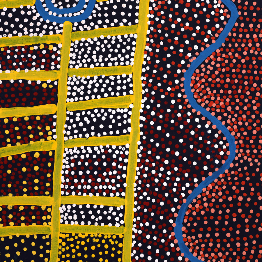 Aboriginal Artwork by Shorty Jangala Robertson, Ngapa Jukurrpa (Water Dreaming) - Puyurru, 152x122cm