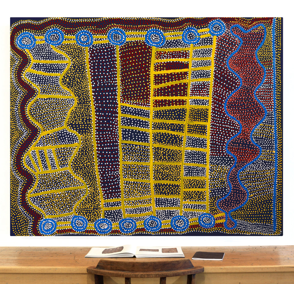 Aboriginal Artwork by Shorty Jangala Robertson, Ngapa Jukurrpa (Water Dreaming) - Puyurru, 152x122cm