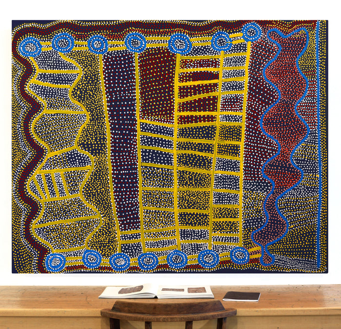 Aboriginal Art by Shorty Jangala Robertson, Ngapa Jukurrpa (Water Dreaming) - Puyurru, 152x122cm - ART ARK®