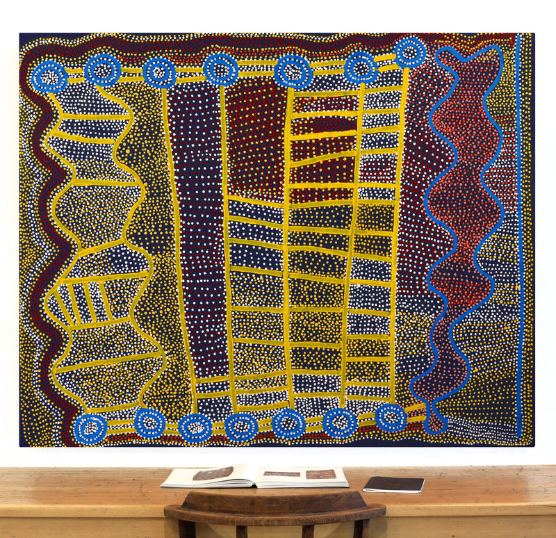 Aboriginal Artwork by Shorty Jangala Robertson, Ngapa Jukurrpa (Water Dreaming) - Puyurru, 152x122cm
