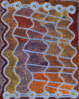 Aboriginal Art by Shorty Jangala Robertson, Ngapa Jukurrpa (Water Dreaming) - Puyurru, 152x122cm - ART ARK®