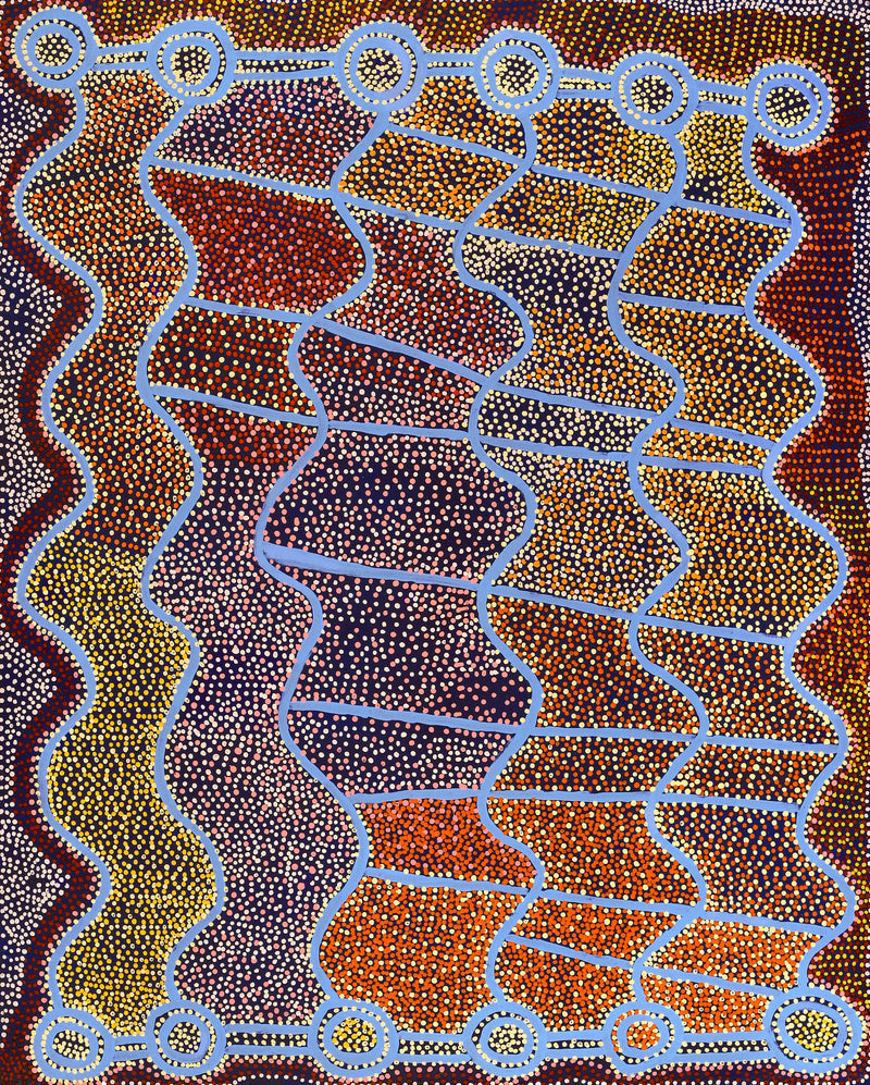 Aboriginal Artwork by Shorty Jangala Robertson, Ngapa Jukurrpa (Water Dreaming) - Puyurru, 152x122cm