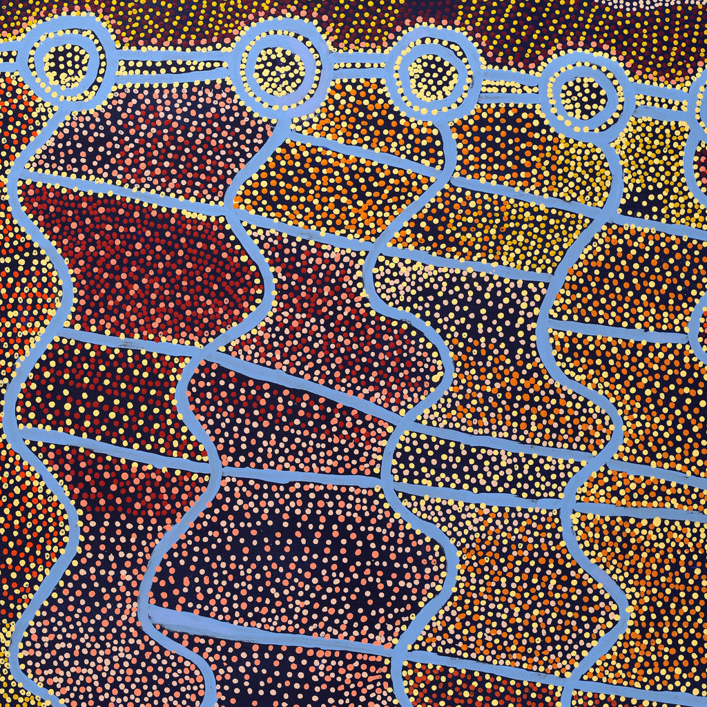 Aboriginal Artwork by Shorty Jangala Robertson, Ngapa Jukurrpa (Water Dreaming) - Puyurru, 152x122cm