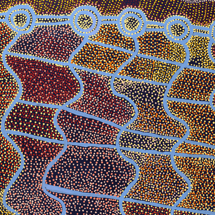 Aboriginal Artwork by Shorty Jangala Robertson, Ngapa Jukurrpa (Water Dreaming) - Puyurru, 152x122cm