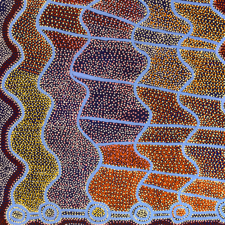 Aboriginal Artwork by Shorty Jangala Robertson, Ngapa Jukurrpa (Water Dreaming) - Puyurru, 152x122cm