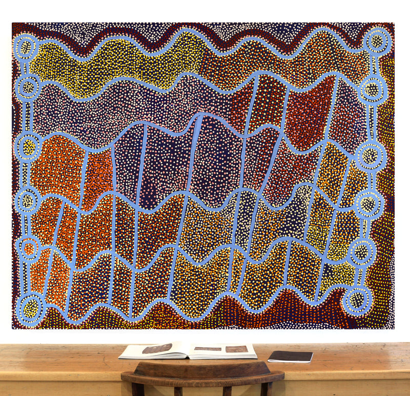 Aboriginal Artwork by Shorty Jangala Robertson, Ngapa Jukurrpa (Water Dreaming) - Puyurru, 152x122cm