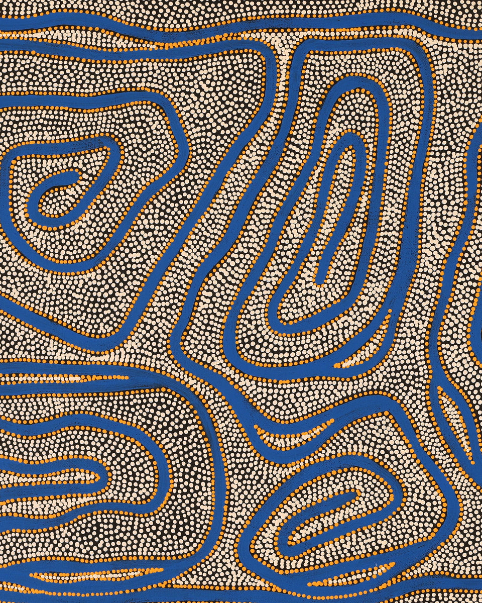Aboriginal Artwork by Stephanie Napurrurla Nelson, Yarla Jukurrpa (Bush Potato Dreaming) - Yumurrpa, 107x46cm