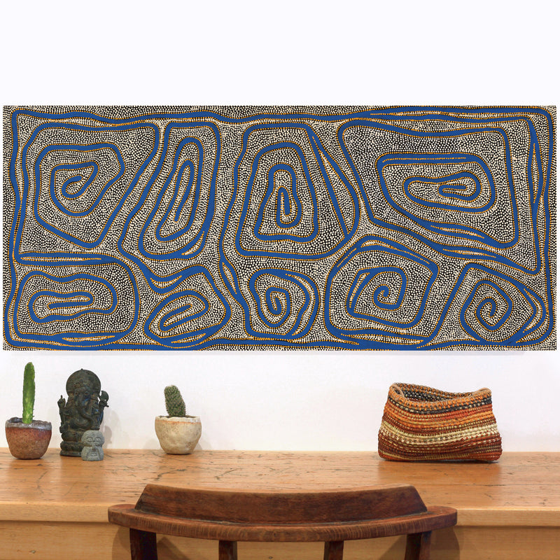 Aboriginal Artwork by Stephanie Napurrurla Nelson, Yarla Jukurrpa (Bush Potato Dreaming) - Yumurrpa, 107x46cm