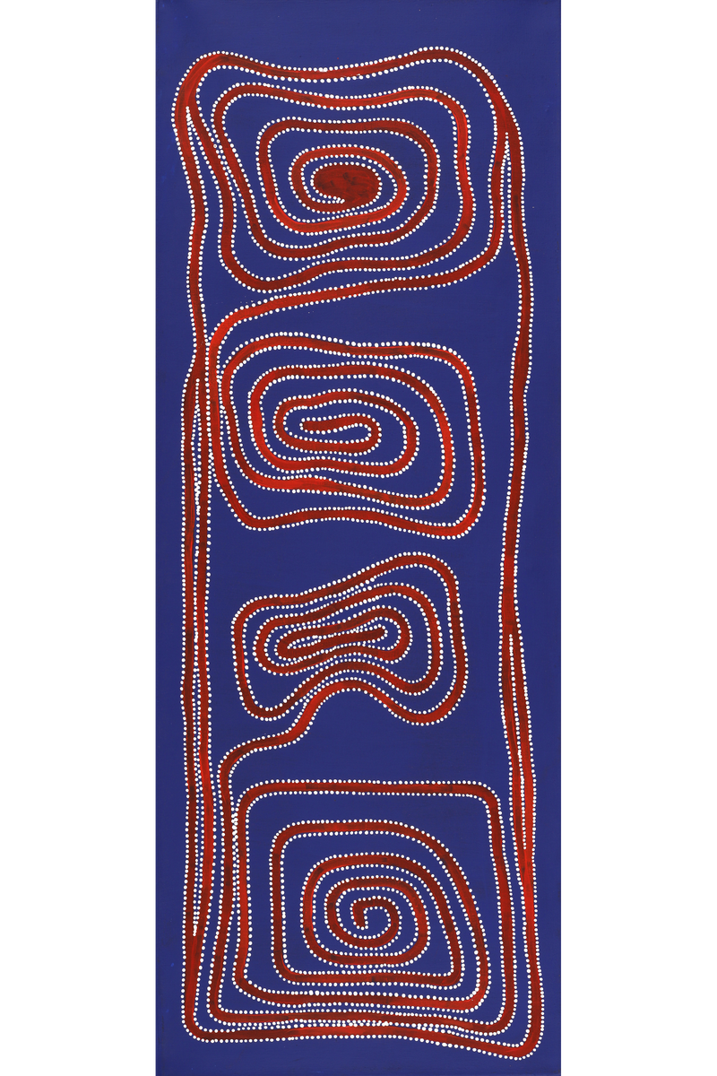 Aboriginal Art by Stephanie Napurrurla Nelson, Yarla Jukurrpa (Bush Potato Dreaming) - Yumurrpa, 122x46cm - ART ARK®