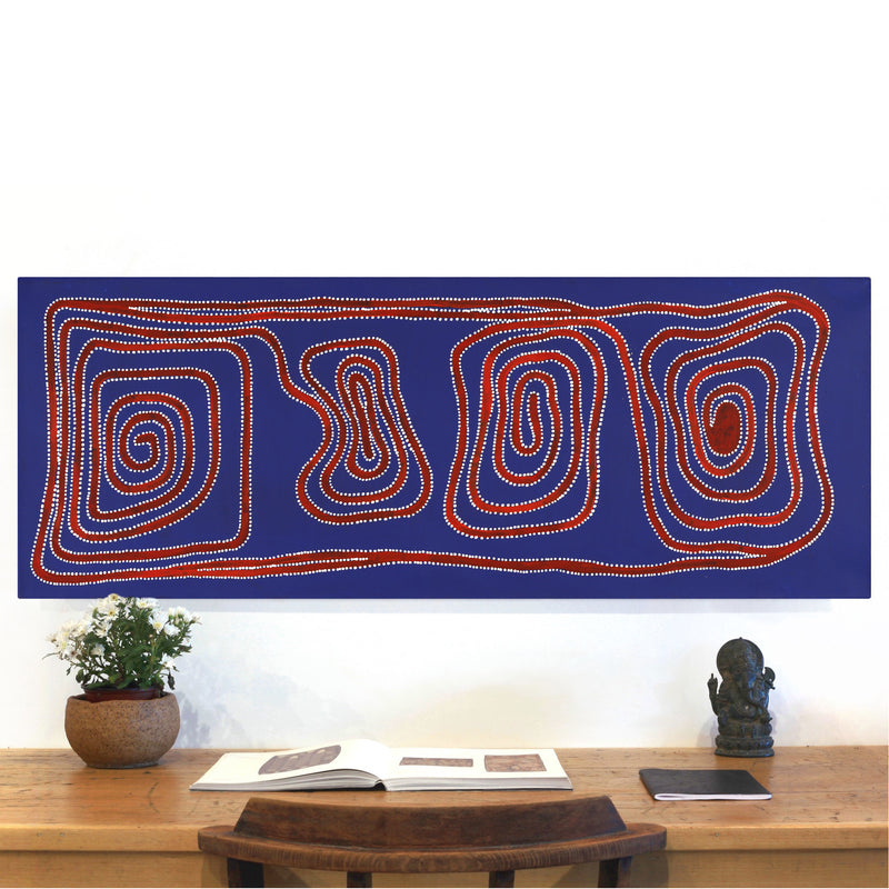 Aboriginal Artwork by Stephanie Napurrurla Nelson, Yarla Jukurrpa (Bush Potato Dreaming) - Yumurrpa, 122x46cm