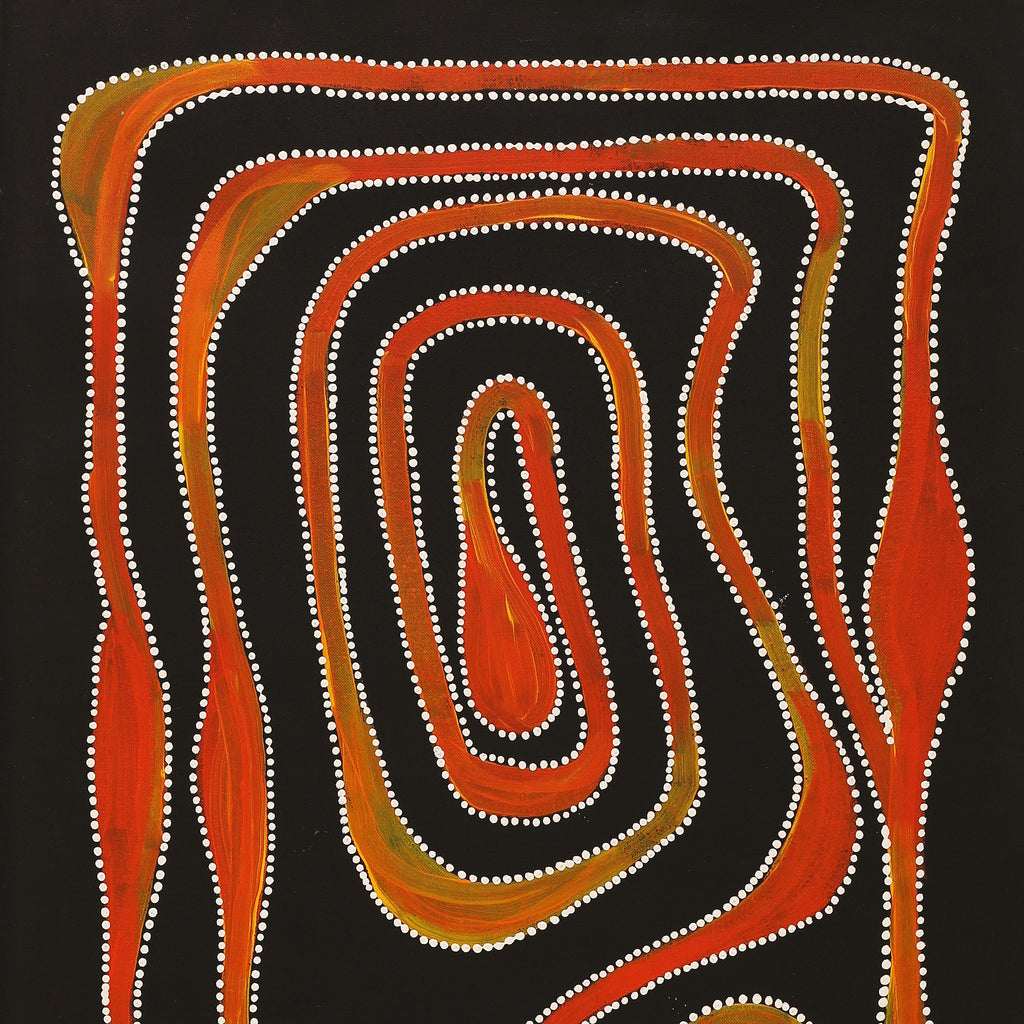 Aboriginal Artwork by Stephanie Napurrurla Nelson, Yarla Jukurrpa (Bush Potato Dreaming) - Yumurrpa, 122x46cm