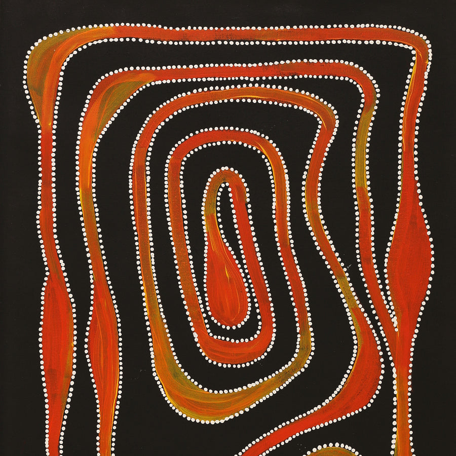 Aboriginal Artwork by Stephanie Napurrurla Nelson, Yarla Jukurrpa (Bush Potato Dreaming) - Yumurrpa, 122x46cm