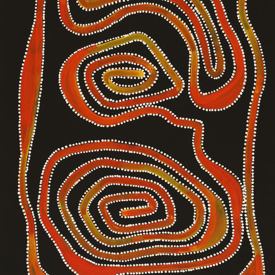 Aboriginal Artwork by Stephanie Napurrurla Nelson, Yarla Jukurrpa (Bush Potato Dreaming) - Yumurrpa, 122x46cm