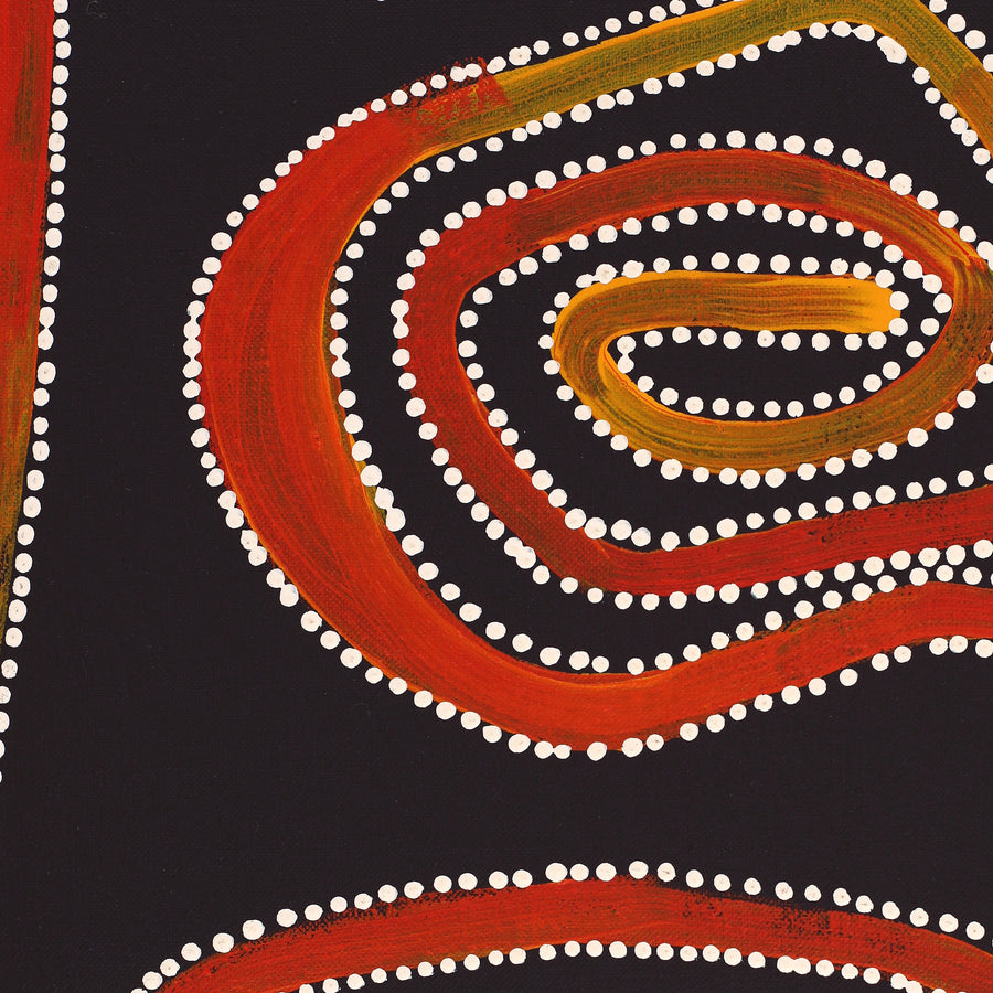 Aboriginal Artwork by Stephanie Napurrurla Nelson, Yarla Jukurrpa (Bush Potato Dreaming) - Yumurrpa, 122x46cm
