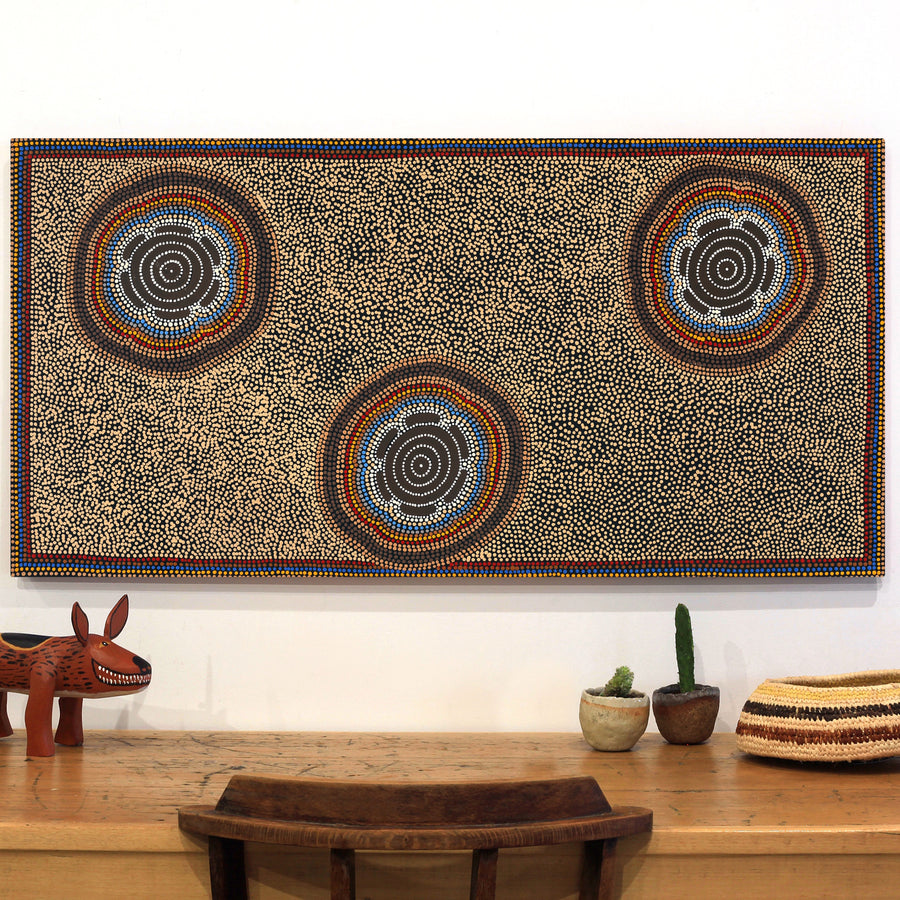 Aboriginal Artwork by Stephanie Napurrurla Nelson, Pamapardu Jukurrpa (Flying Ant Dreaming) - Wapurtali, 122x61cm