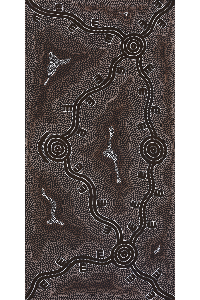 Aboriginal Art by Stephanie Napurrurla Nelson, Janganpa Jukurrpa (Brush-tail Possum Dreaming) - Mawurrji, 122x61cm - ART ARK®