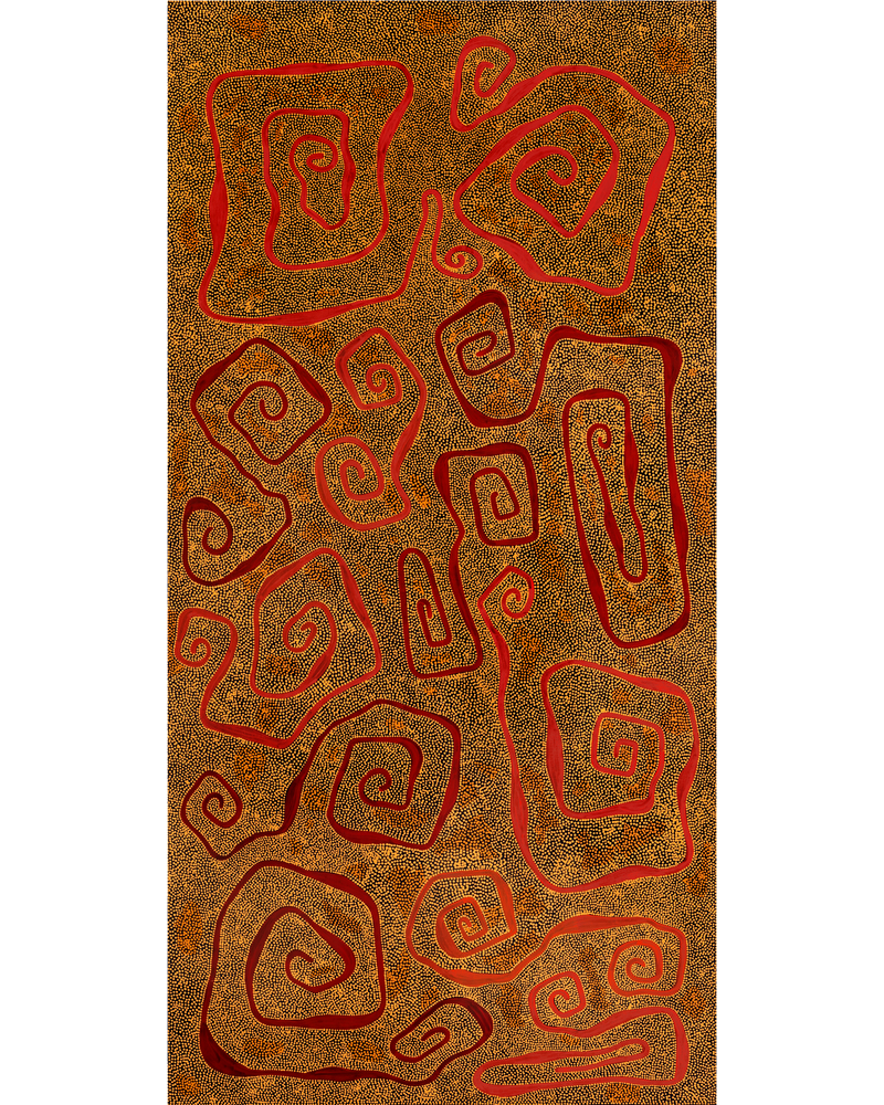 Aboriginal Artwork by Stephanie Napurrurla Nelson, Yarla Jukurrpa (Bush Potato Dreaming) - Yumurrpa, 183x91cm