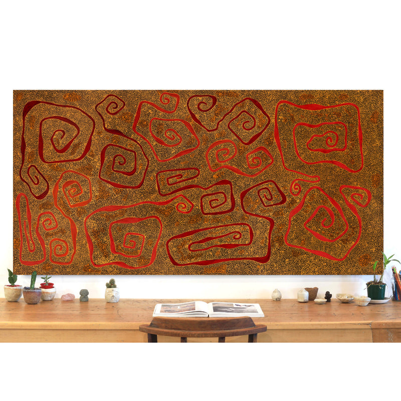 Aboriginal Artwork by Stephanie Napurrurla Nelson, Yarla Jukurrpa (Bush Potato Dreaming) - Yumurrpa, 183x91cm